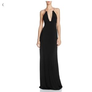 Long black evening gown size 2 deep v sexy